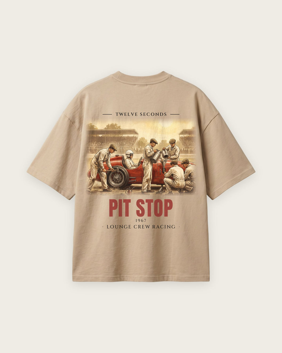 Camiseta “Pit Stop 1967” — Areia — oversized