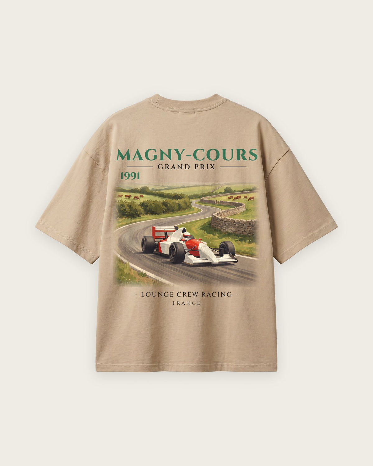 Camiseta “Magny-Cours 1991” — Areia — oversized