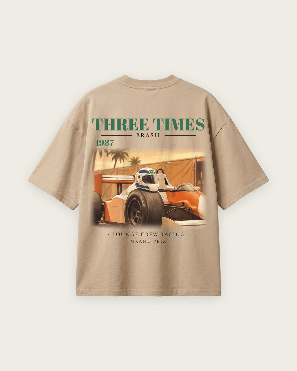 Camiseta “Three Times 1987” — Areia — oversized