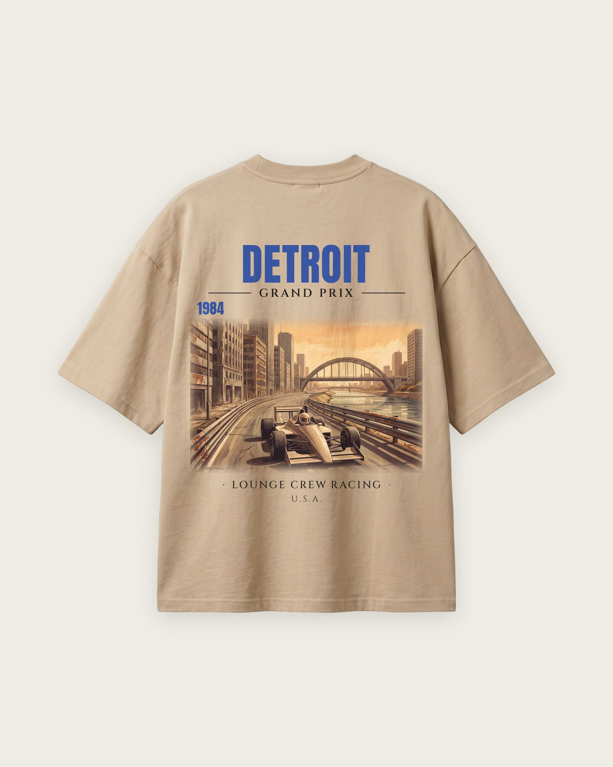 Camiseta “Detroit 1984” — Areia — oversized