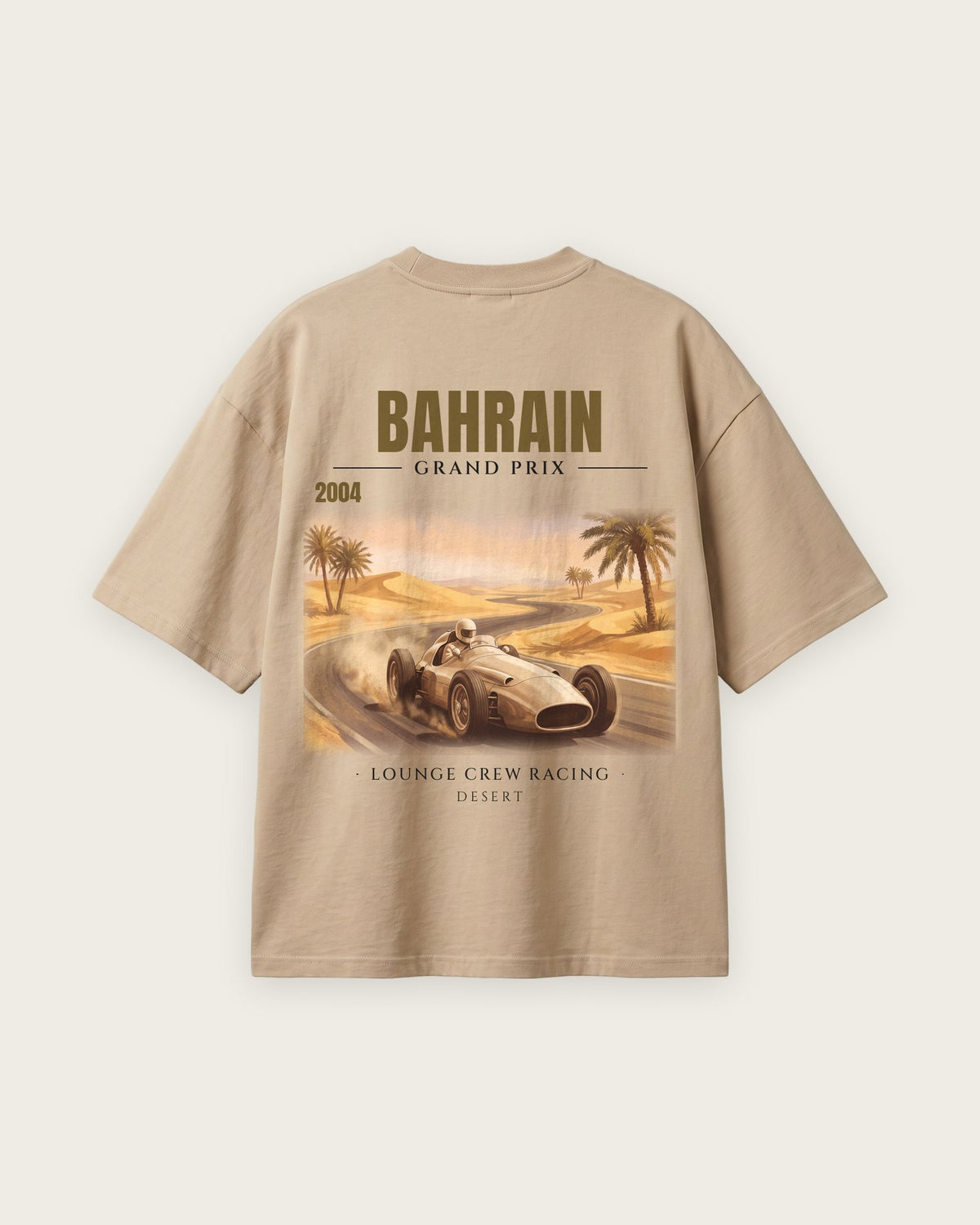 Camiseta “Bahrain 2004” — Areia — oversized