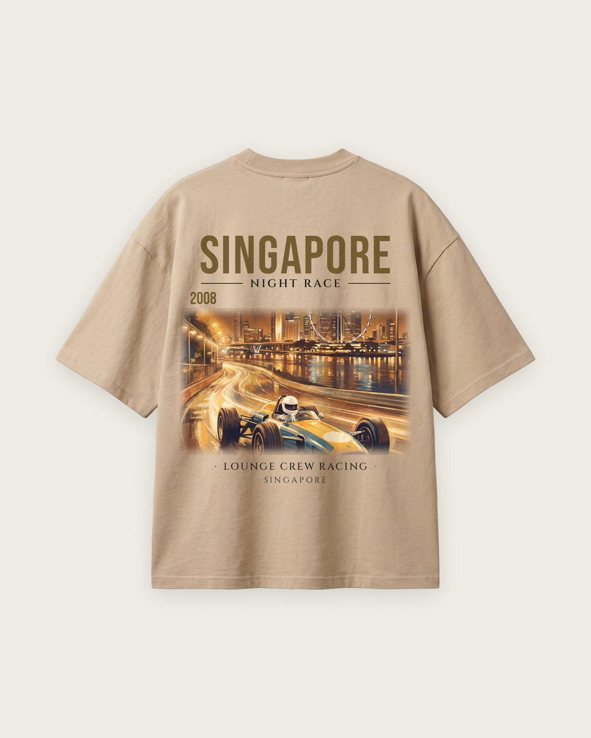 Camiseta “Singapore 2008” — Areia — oversized