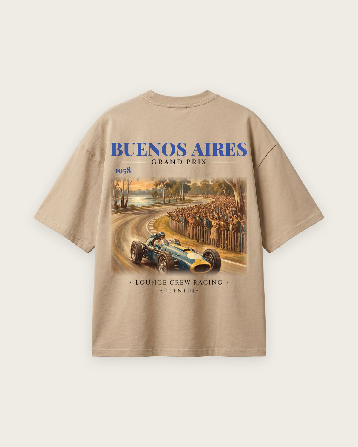 Camiseta “Buenos Aires Grand Prix 1958” — Areia — oversized