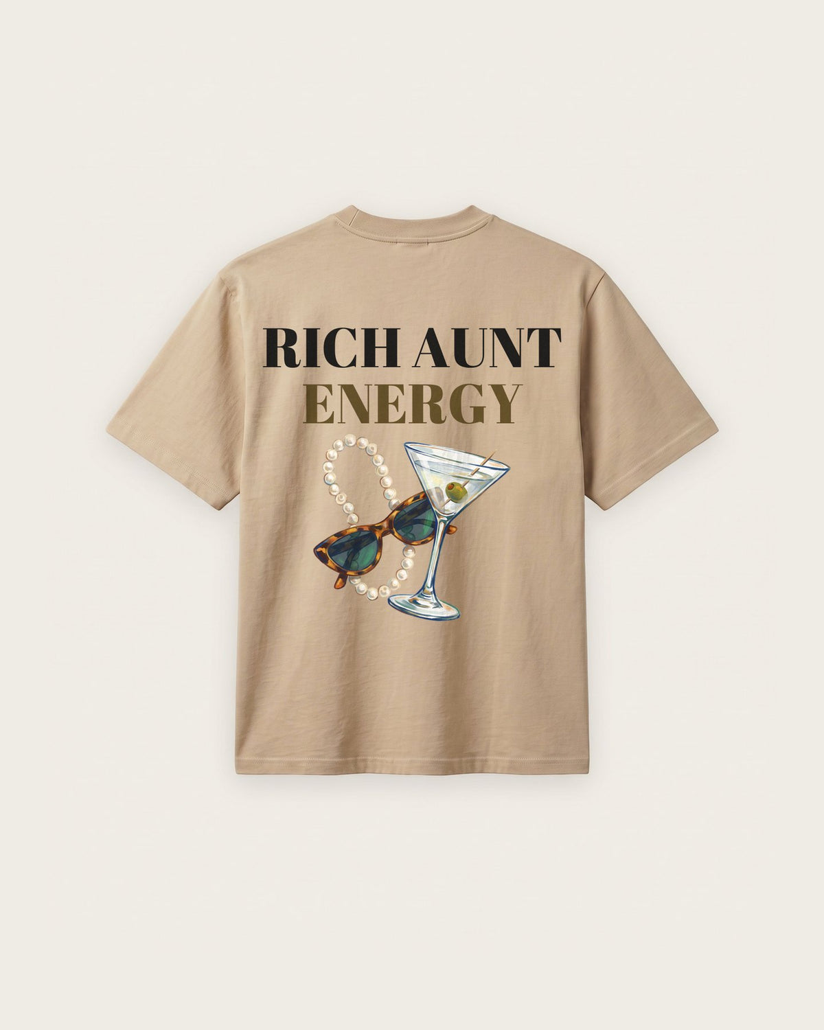 Camiseta “Rich Aunt Energy” — Areia — regular