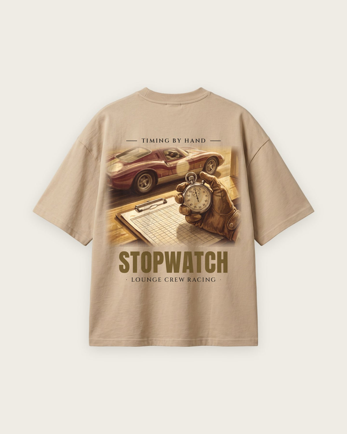 Camiseta “Stopwatch” — Areia — oversized