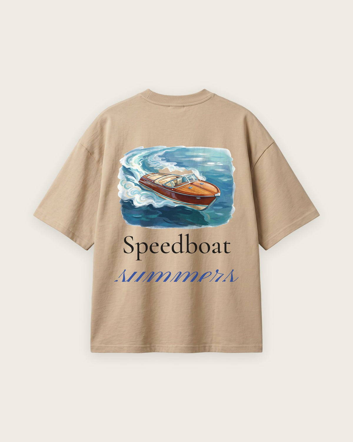 Camiseta Oversized “Speedboat Summers” — Areia