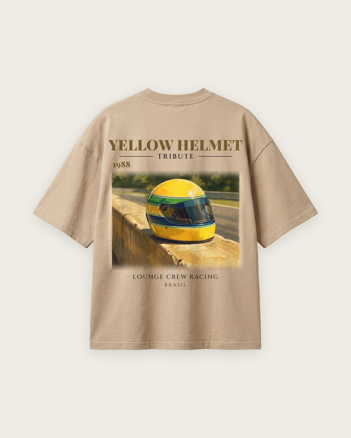 Camiseta “Yellow Helmet 1988” — Areia — oversized
