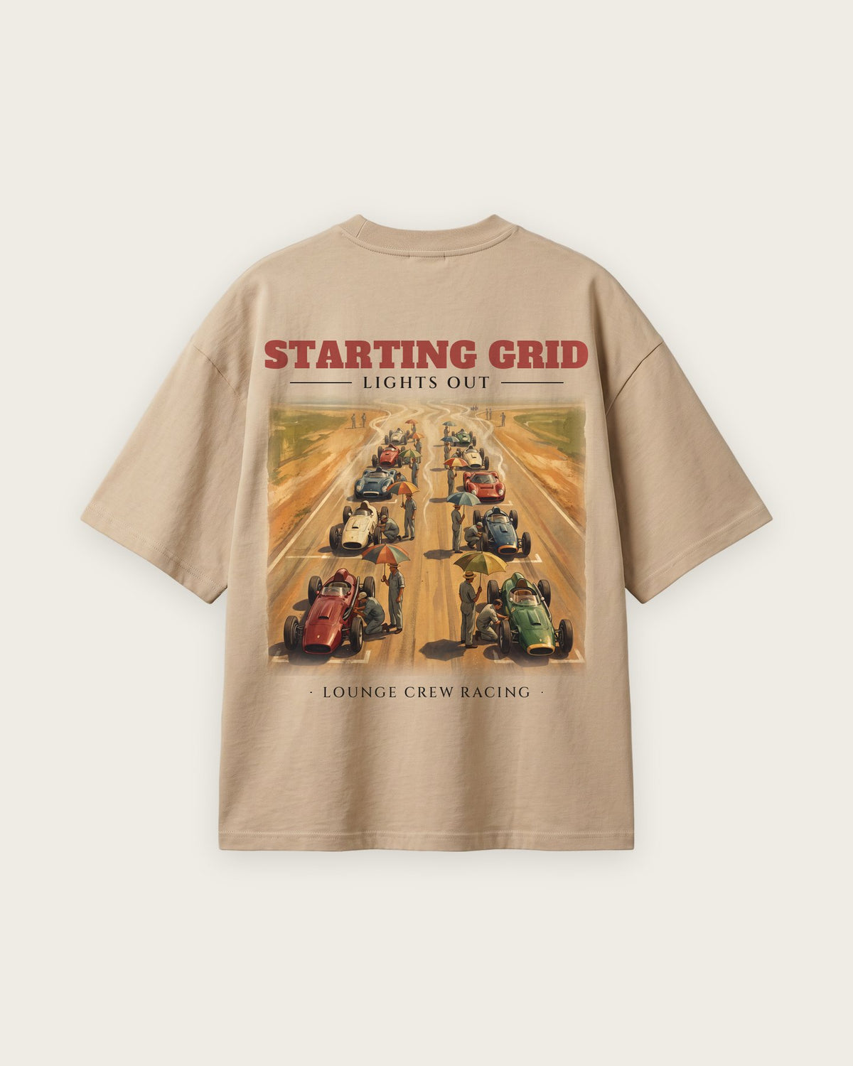 Camiseta “Starting Grid” — Areia — oversized