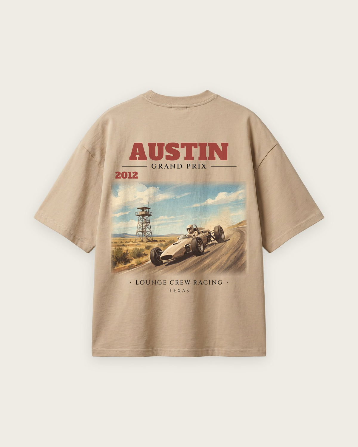 Camiseta “Austin 2012” — Areia — oversized