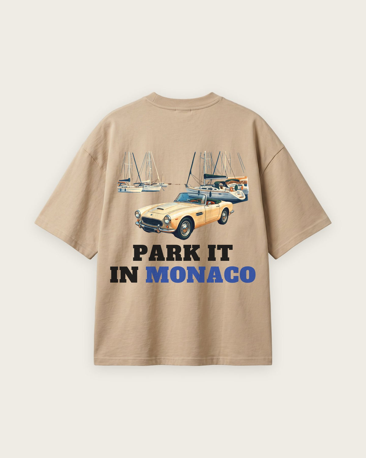 Camiseta Oversized “Park It in Monaco” — Areia