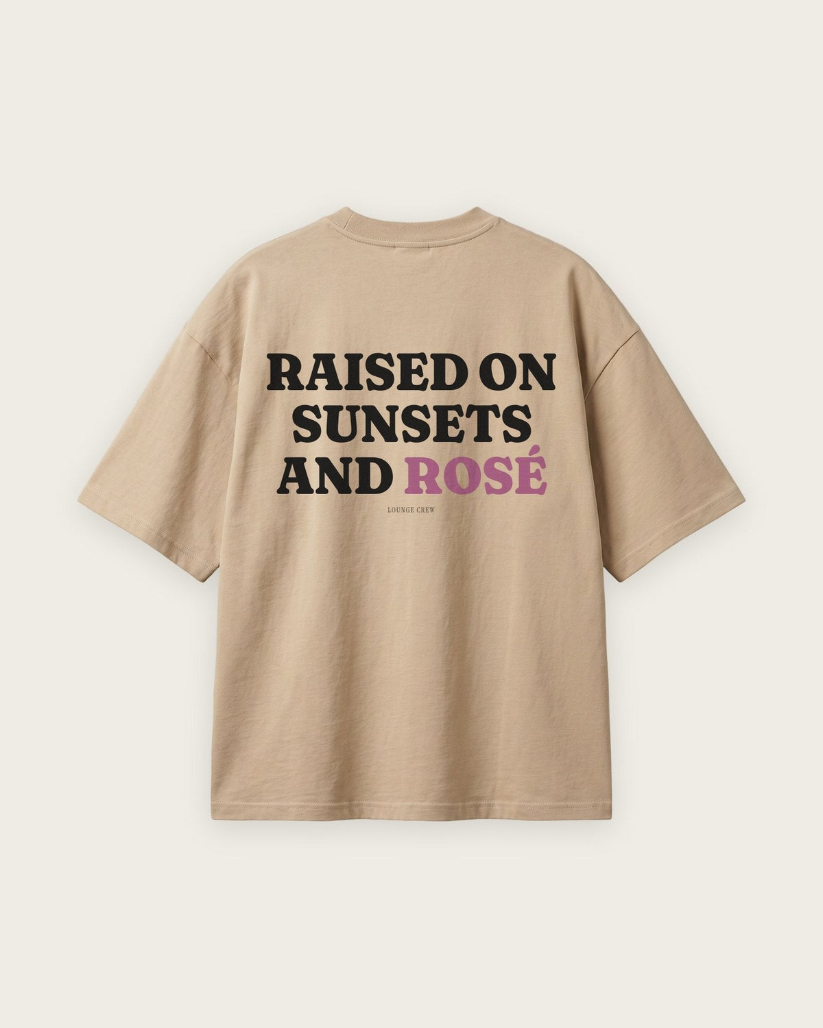 Camiseta Oversized “Raised on Sunsets and Rosé” — Areia