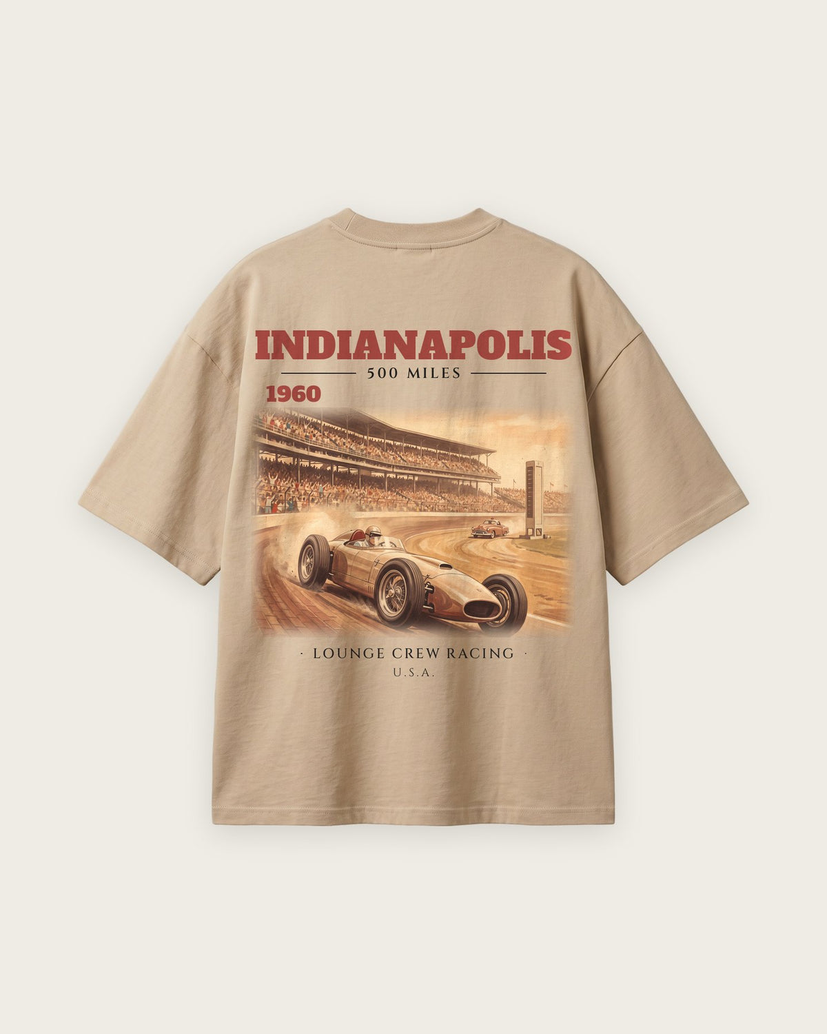 Camiseta “Indianapolis 1960” — Areia — oversized