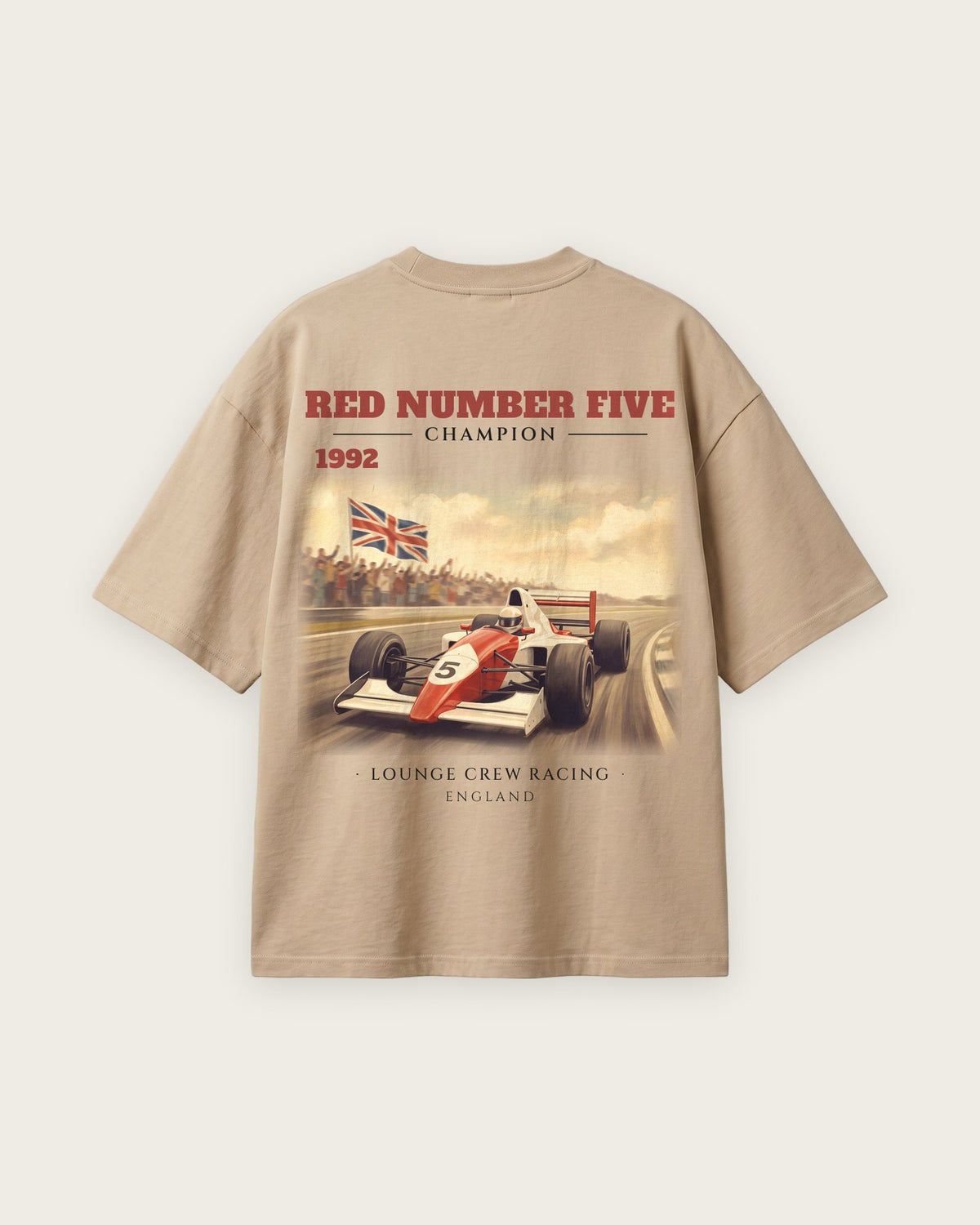 Camiseta “Red Number Five 1992” — Areia — oversized