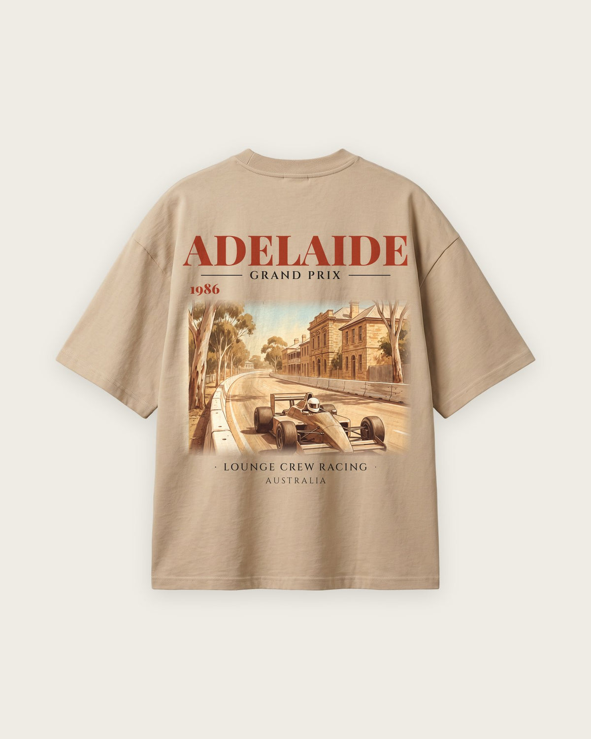 Camiseta “Adelaide 1986” — Areia — oversized