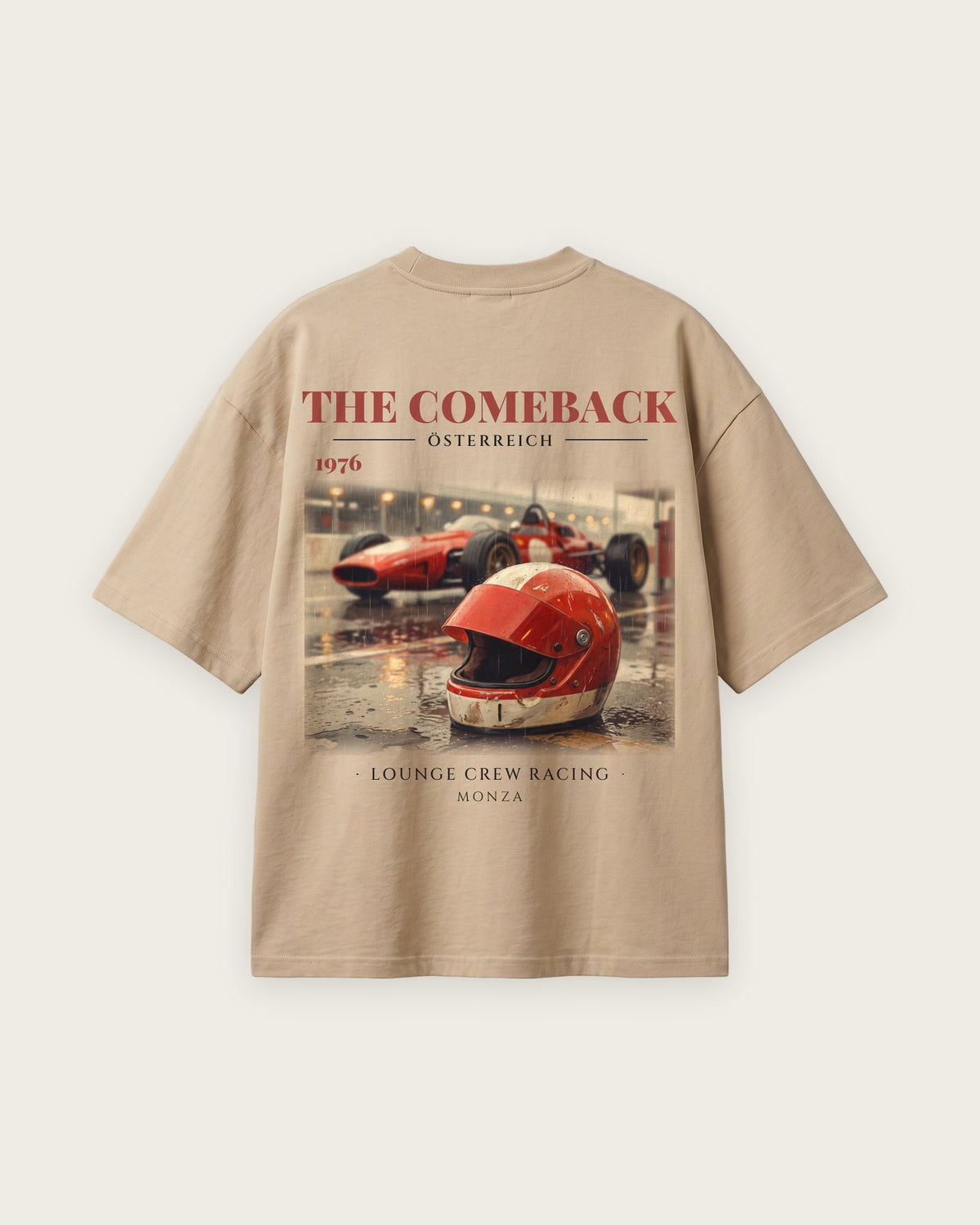 Camiseta “The Comeback 1976” — Areia — oversized