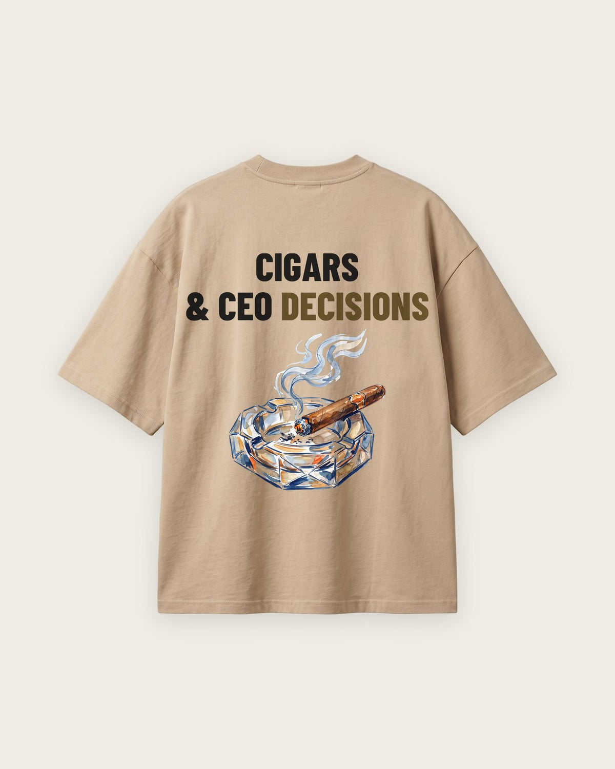 Camiseta Oversized “Cigars and CEO Decisions” — Areia