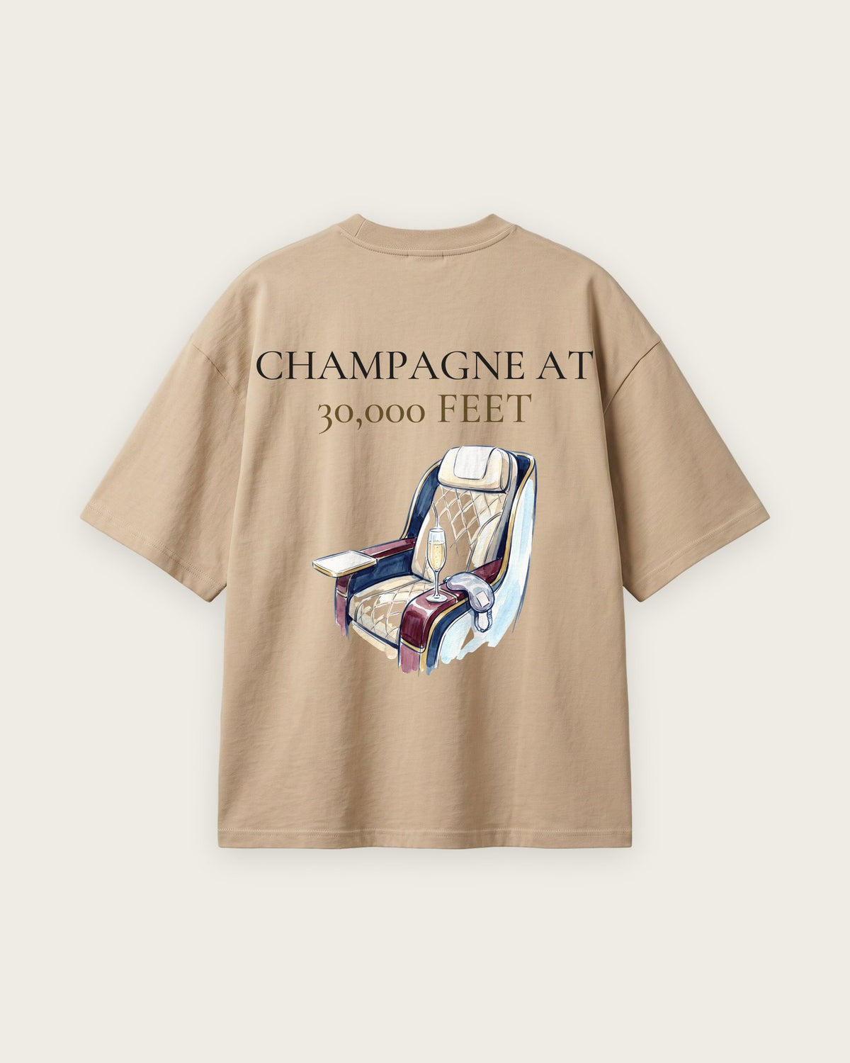 Camiseta Oversized “Champagne at 30,000 Feet” — Areia
