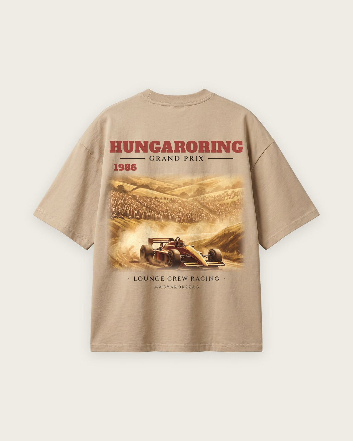 Camiseta “Hungaroring 1986” — Areia — oversized