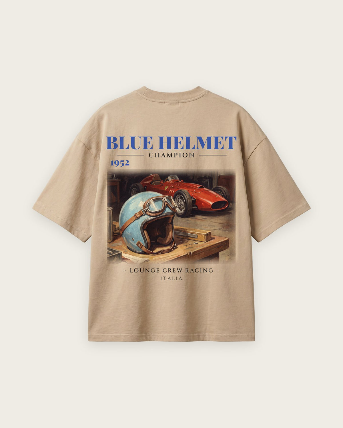 Camiseta “Blue Helmet 1952” — Areia — oversized