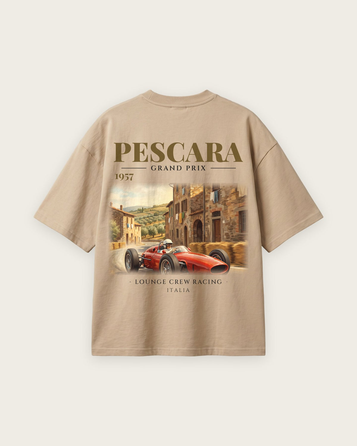 Camiseta “Pescara Grand Prix 1957” — Areia — oversized