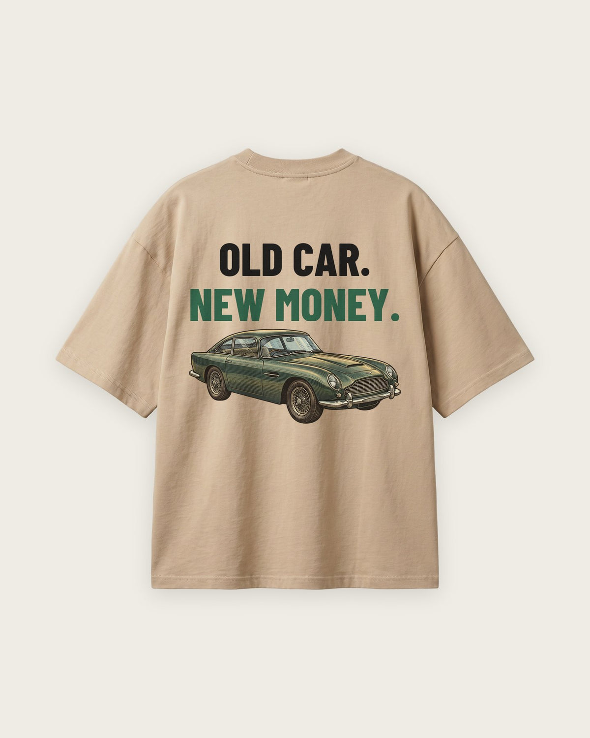 Camiseta Oversized “Old Car, New Money” — Areia