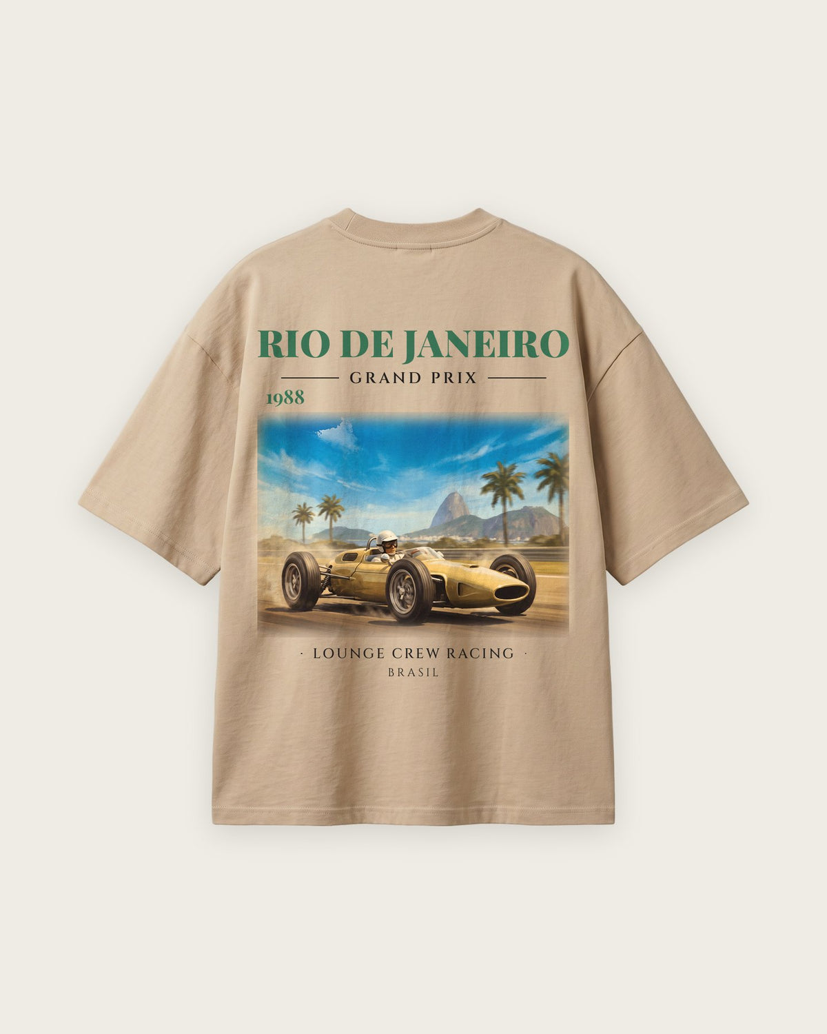 Camiseta “Rio de Janeiro Grand Prix 1988” — Areia — oversized