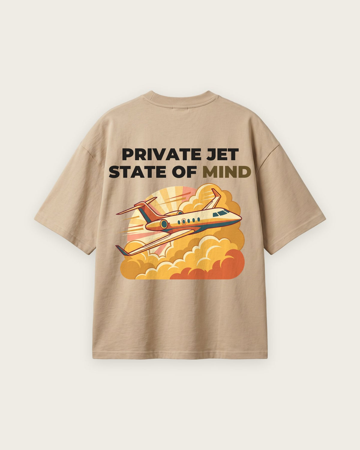Camiseta Oversized “Private Jet State of Mind” — Areia