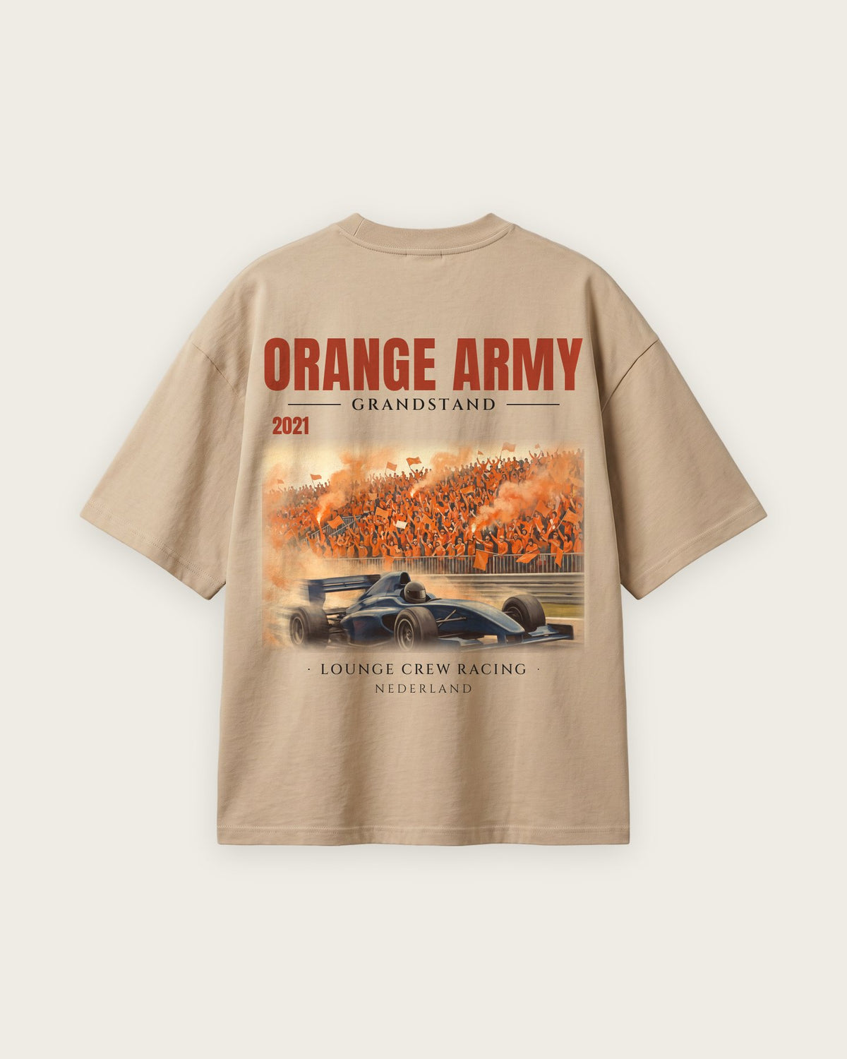 Camiseta “Orange Army 2021” — Areia — oversized