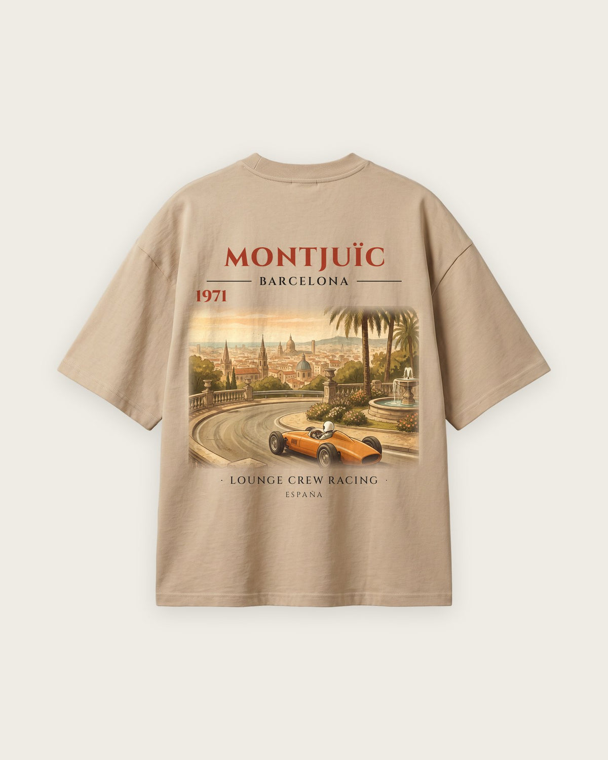 Camiseta “Montjuïc 1971” — Areia — oversized