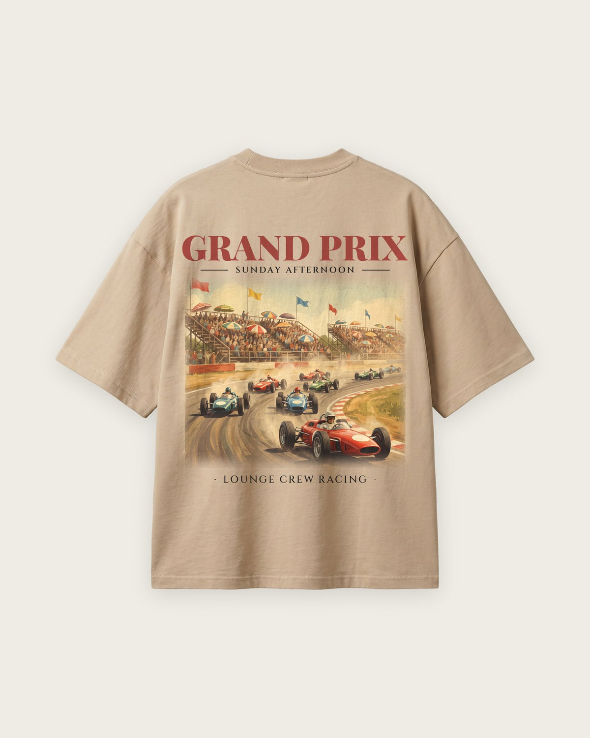 Camiseta “Grand Prix” — Areia — oversized