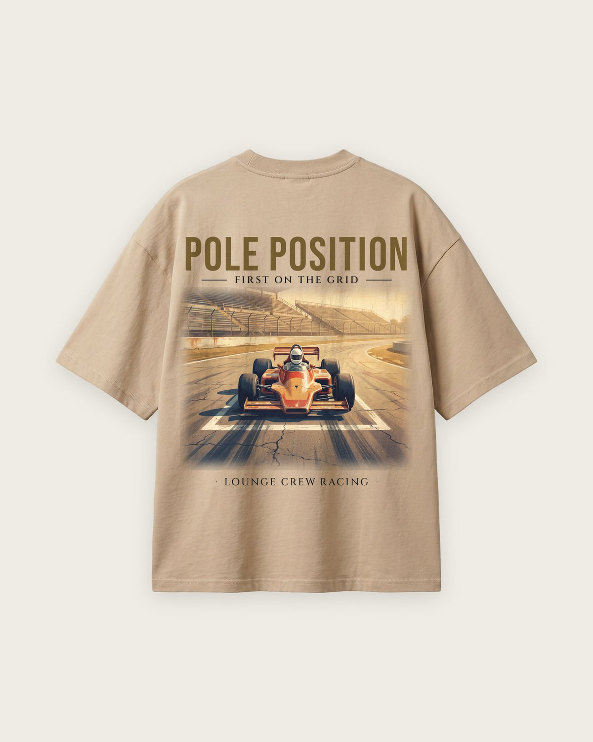 Camiseta “Pole Position” — Areia — oversized