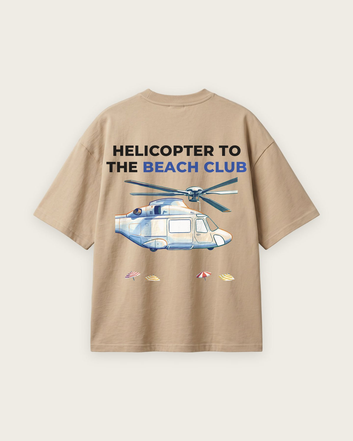 Camiseta Oversized “Helicopter to the Beach Club” — Areia