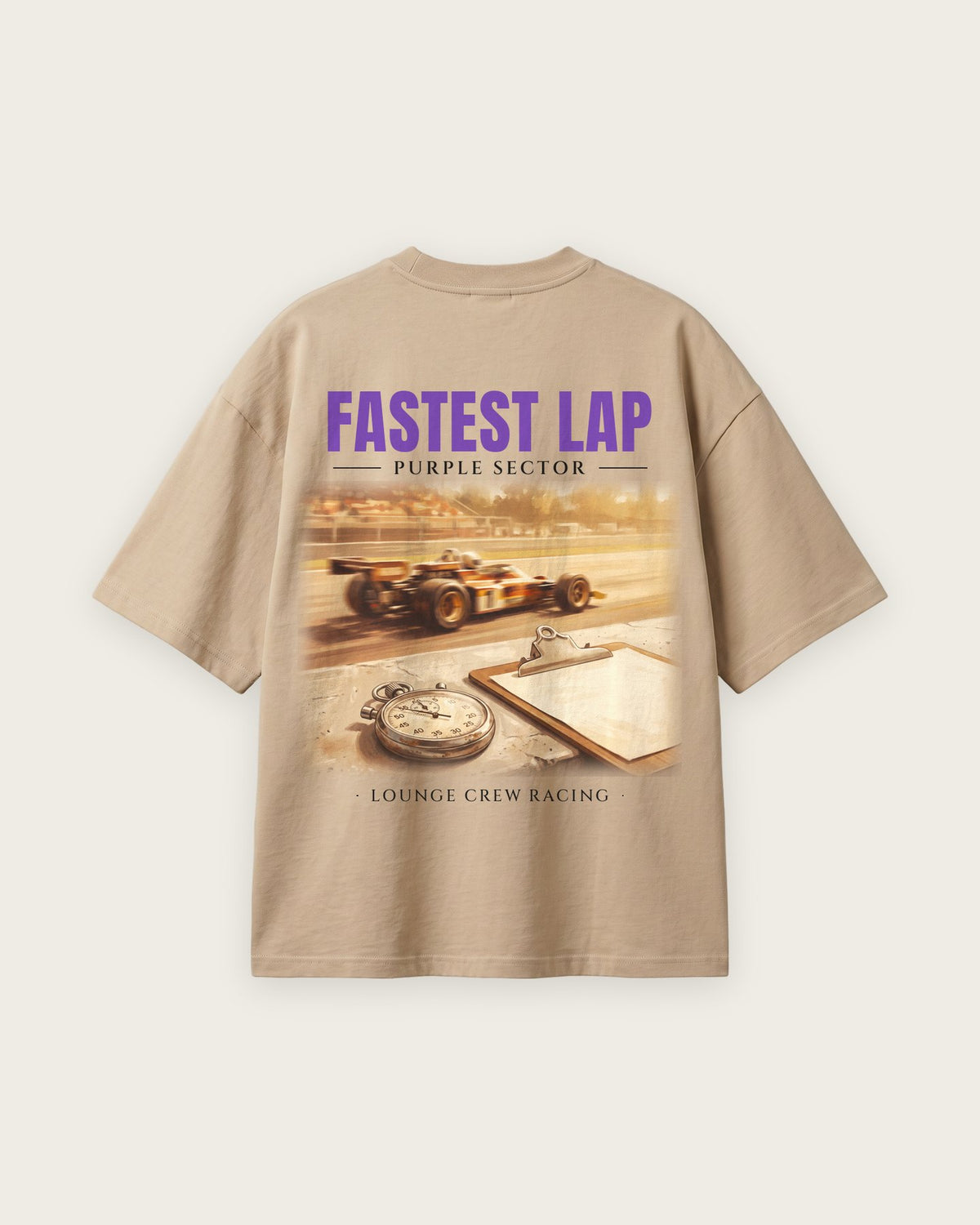 Camiseta “Fastest Lap” — Areia — oversized