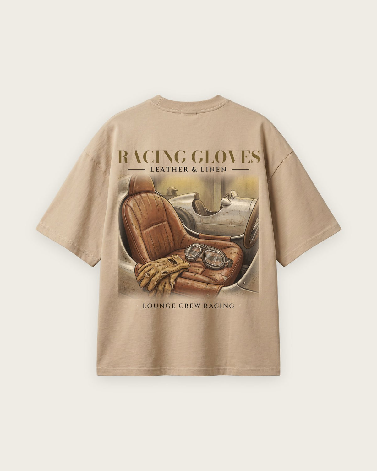 Camiseta “Racing Gloves” — Areia — oversized