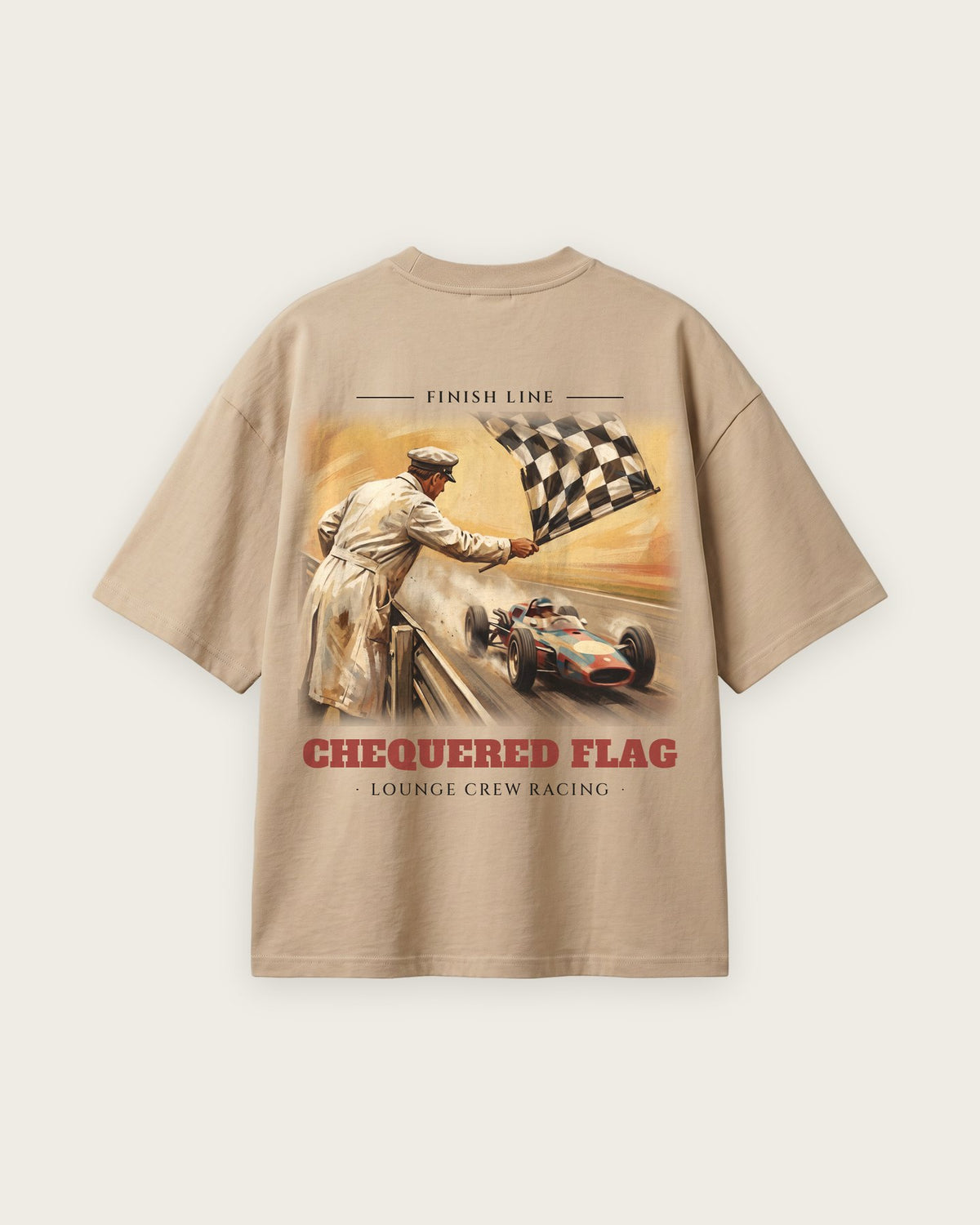 Camiseta “Chequered Flag” — Areia — oversized