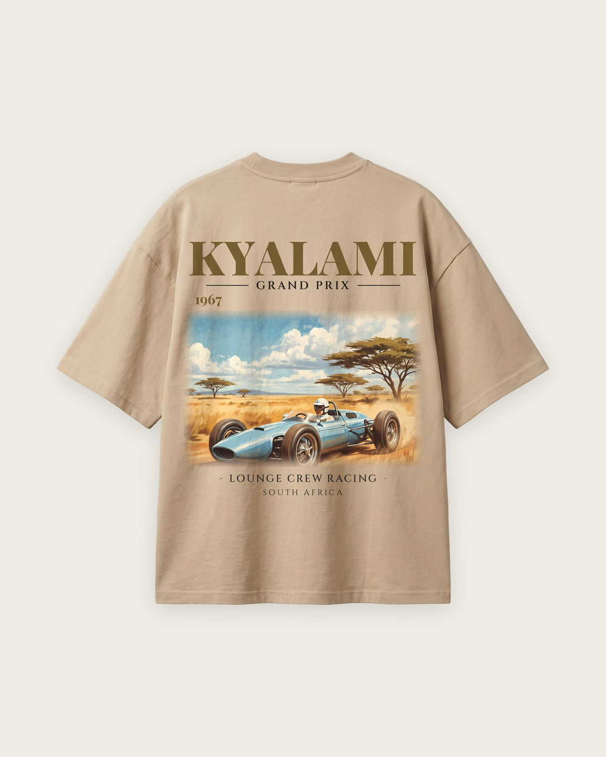 Camiseta “Kyalami Grand Prix 1967” — Areia — oversized