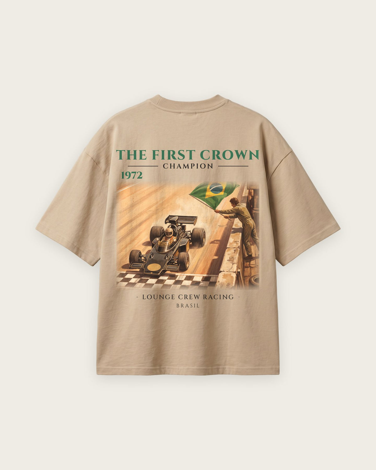Camiseta “The First Crown 1972” — Areia — oversized