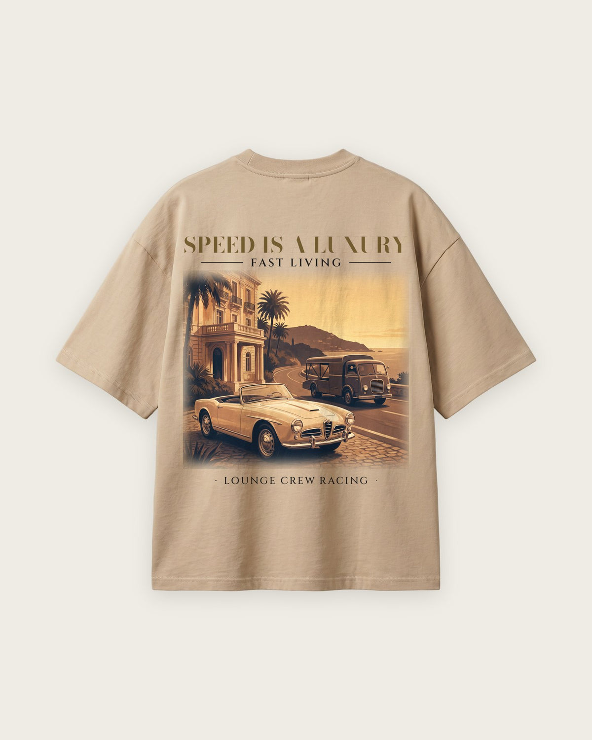 Camiseta “Speed Is a Luxury” — Areia — oversized