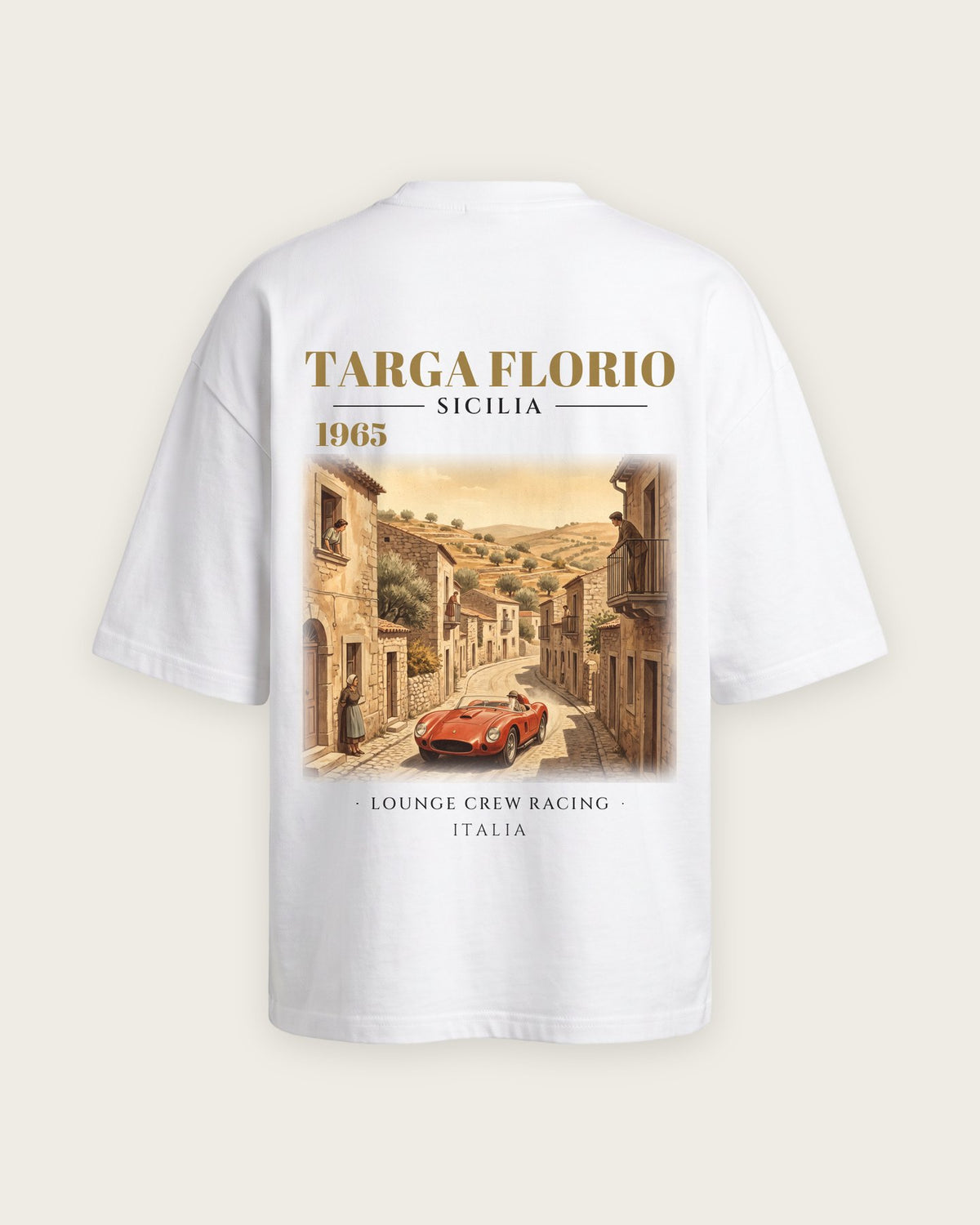 Camiseta “Targa Florio 1965” — Branco — oversized