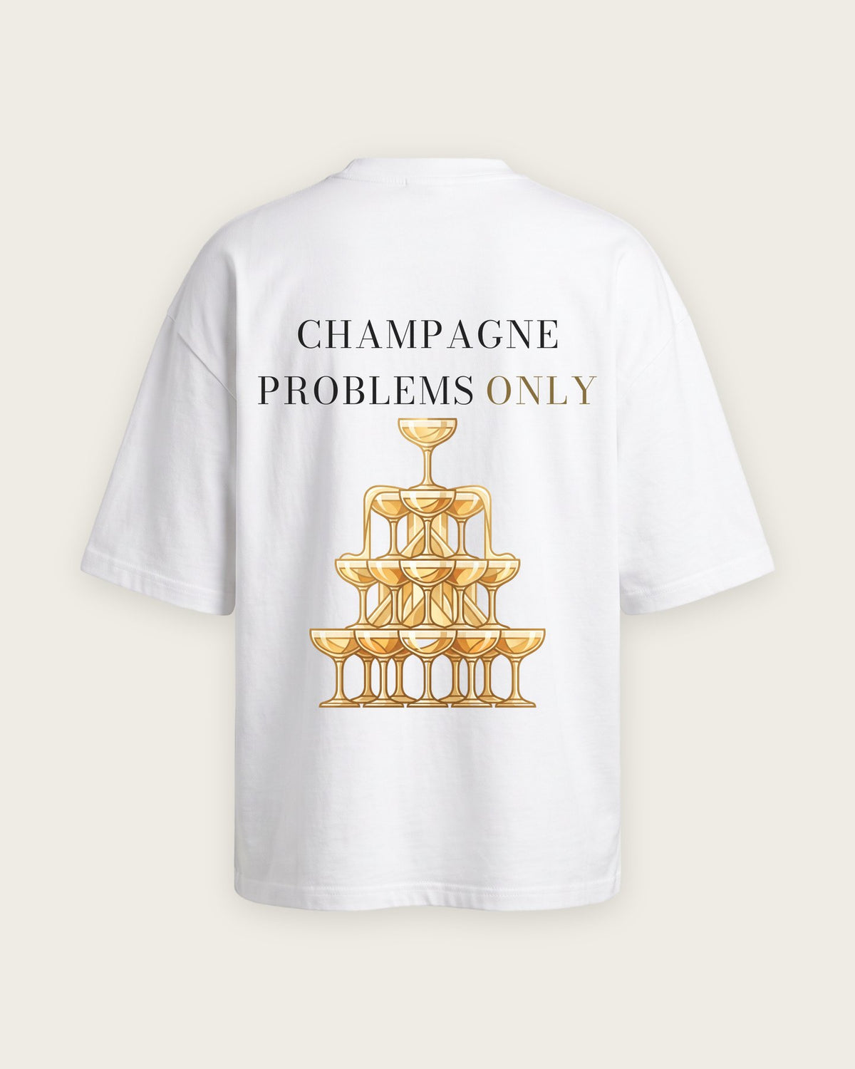 Camiseta Oversized “Champagne Problems Only” — Branco