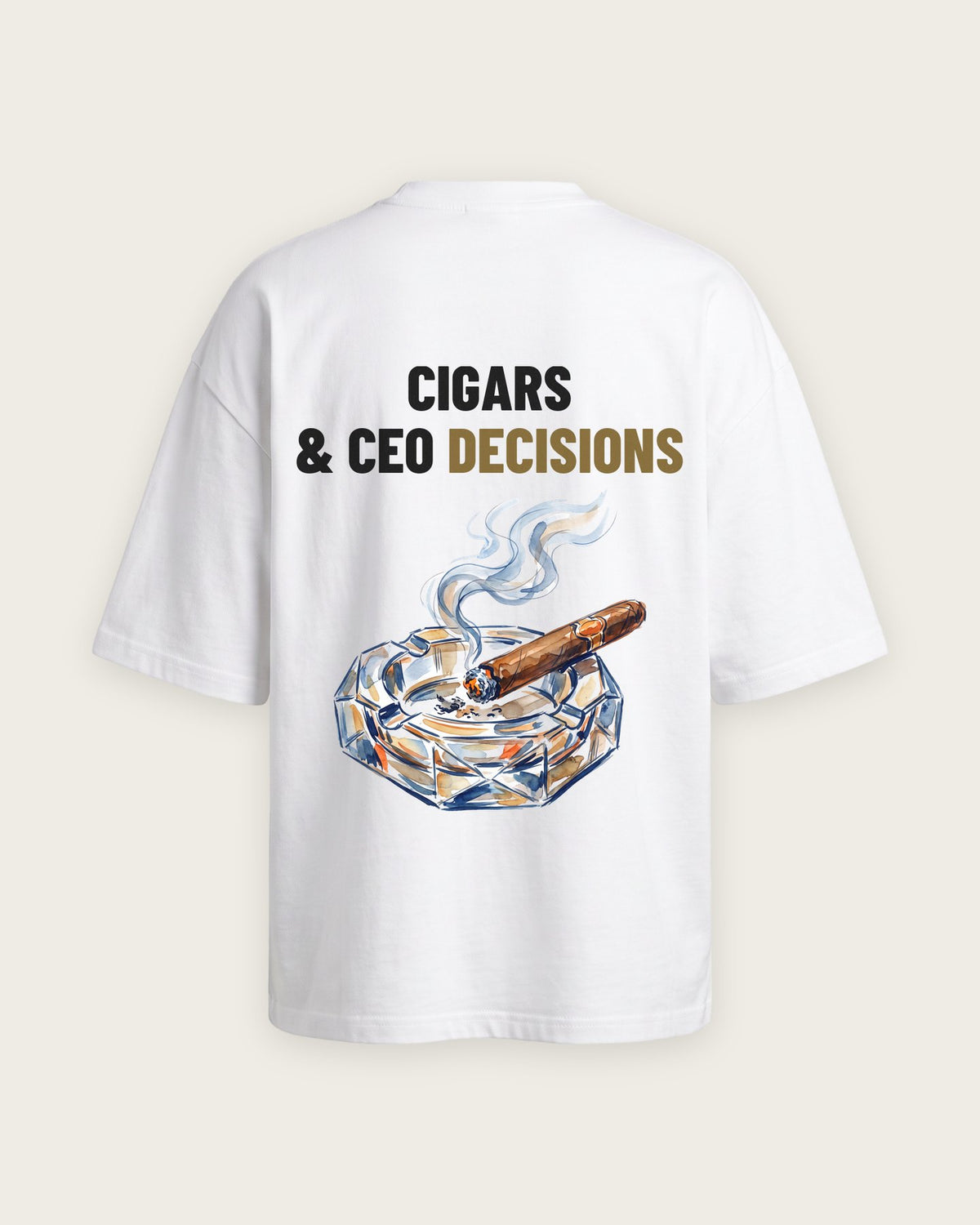 Camiseta Oversized “Cigars and CEO Decisions” — Branco