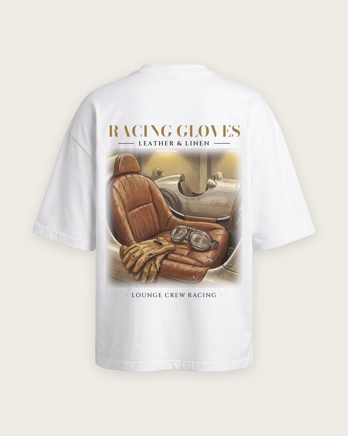Camiseta “Racing Gloves” — Branco — oversized