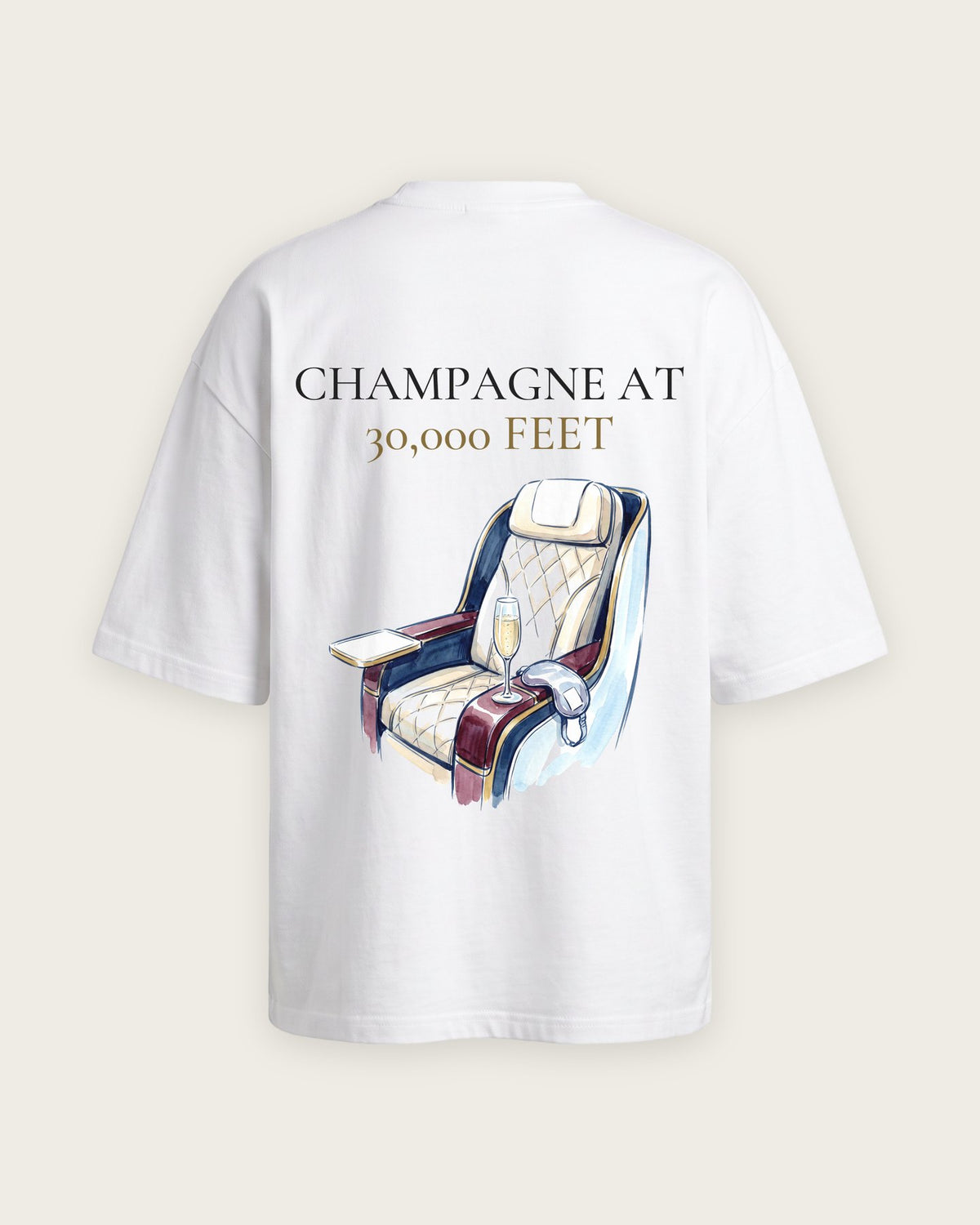 Camiseta Oversized “Champagne at 30,000 Feet” — Branco