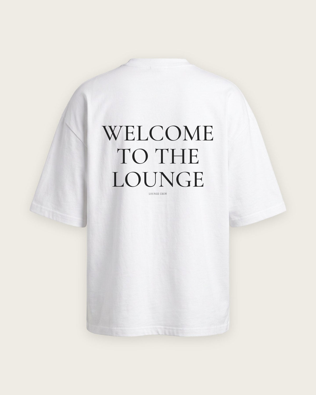 Camiseta Oversized “Welcome to the Lounge” — Branco