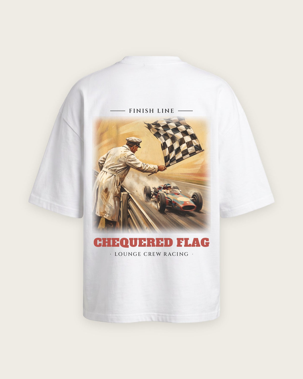 Camiseta “Chequered Flag” — Branco — oversized