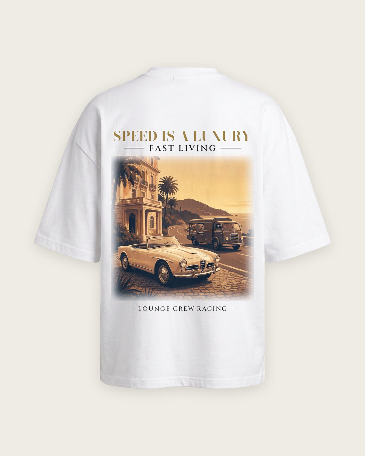 Camiseta “Speed Is a Luxury” — Branco — oversized