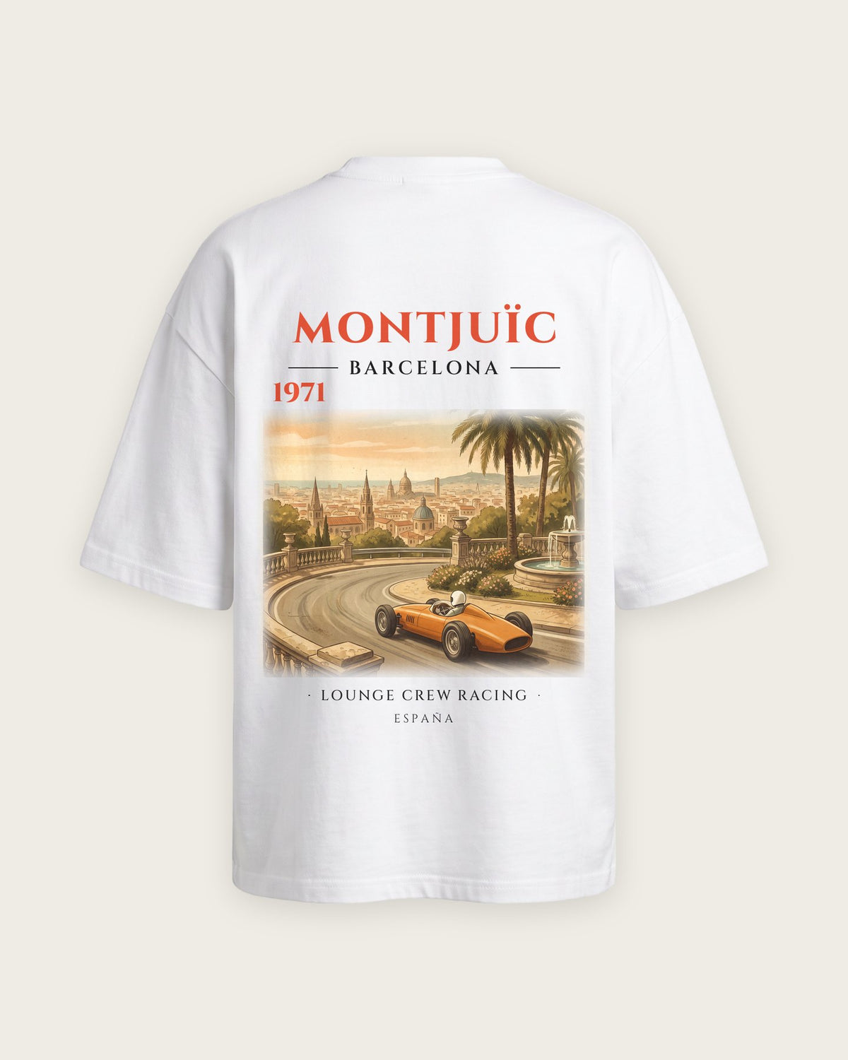 Camiseta “Montjuïc 1971” — Branco — oversized