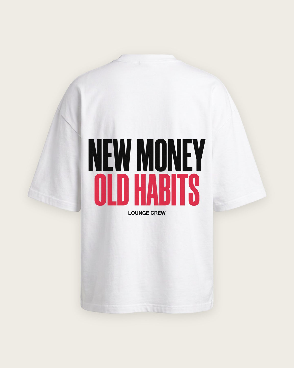Camiseta “New Money, Old Habits” — Branco