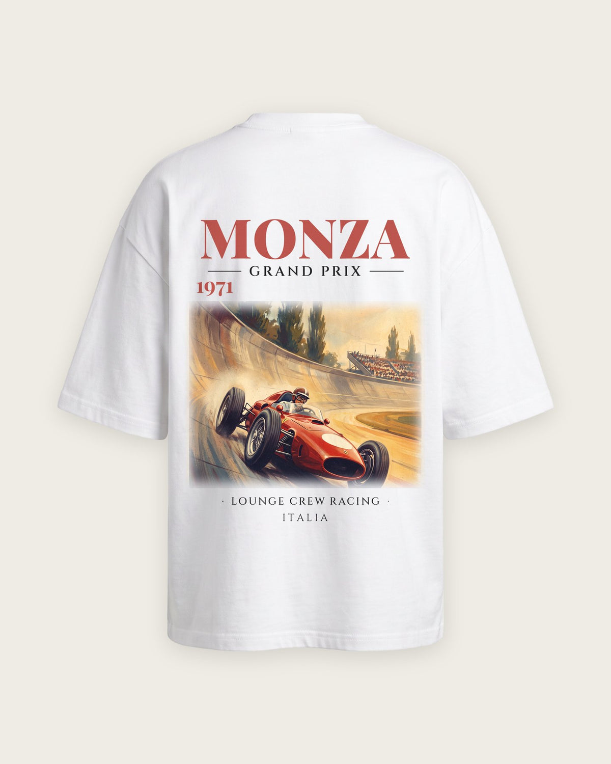 Camiseta “Monza Grand Prix 1971” — Branco — oversized