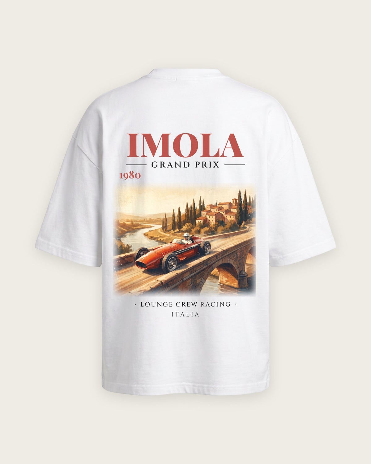 Camiseta “Imola Grand Prix 1980” — Branco — oversized